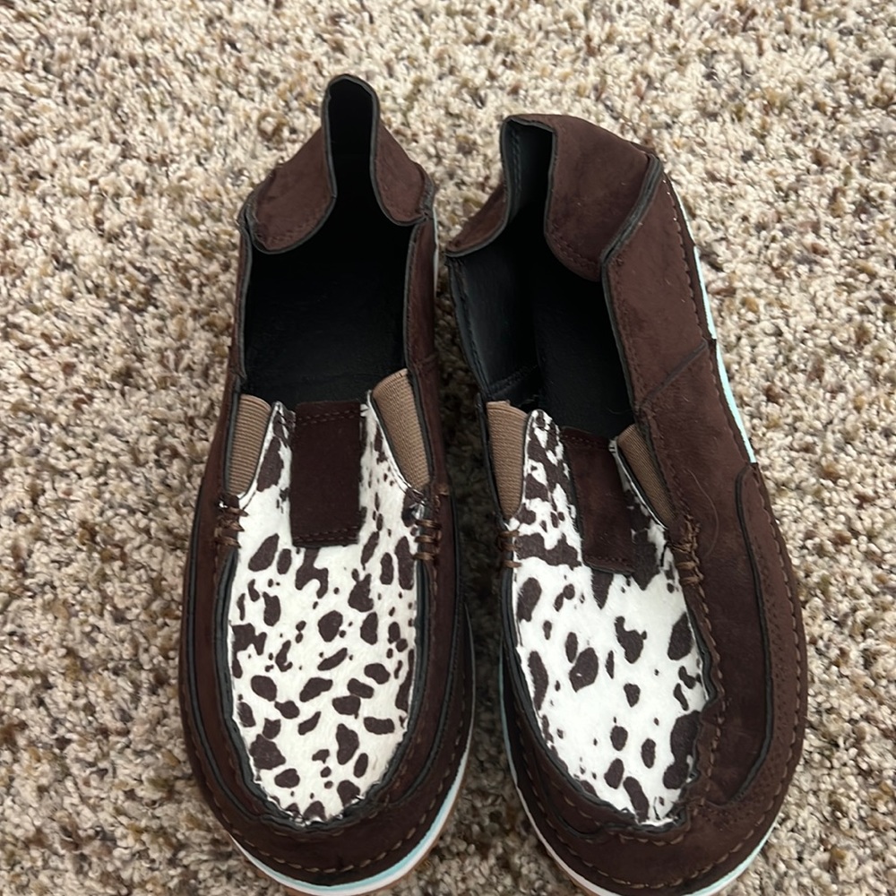Cow print loafers